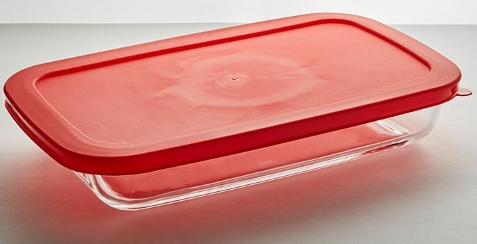 Форма для запекания забава РК-0047/2 прямоугольная, с крышкой, 1,5л, прозрачный/красный