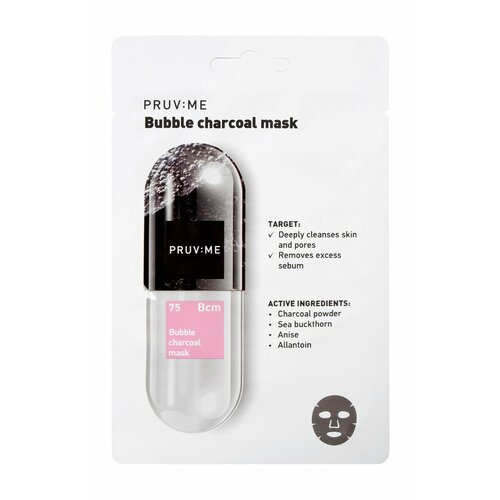 Пузырьковая очищающая тканевая маска для лица с углем Pruv Me Bubble Charcoal Mask