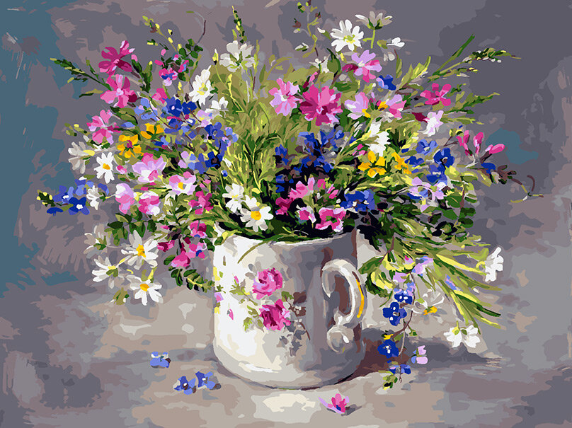 Картина по номерам на холсте Полевые цветы в чашке 30х40 см. 1133-AS