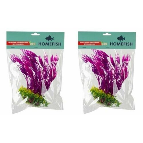 Homefish Растение для аквариума пластиковое Кринум пурпурный, с грузом, 22 см, 2 шт