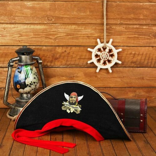 фото Шляпа пиратская «морской разбойник», взрослая, р-р. 56-58 (комплект из 3 шт) страна карнавалия