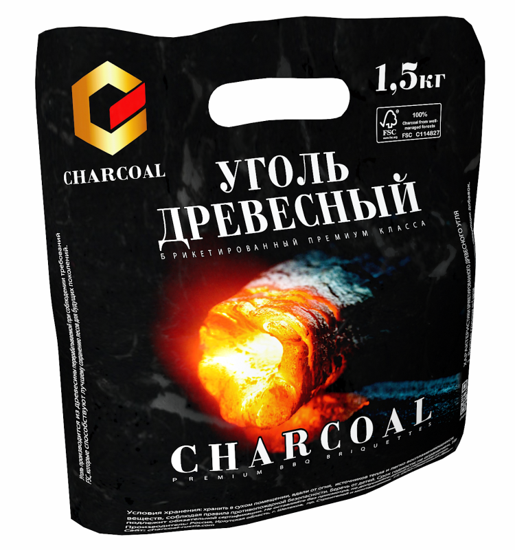 Брикетированный уголь CHARCOAL 1,5 кг.