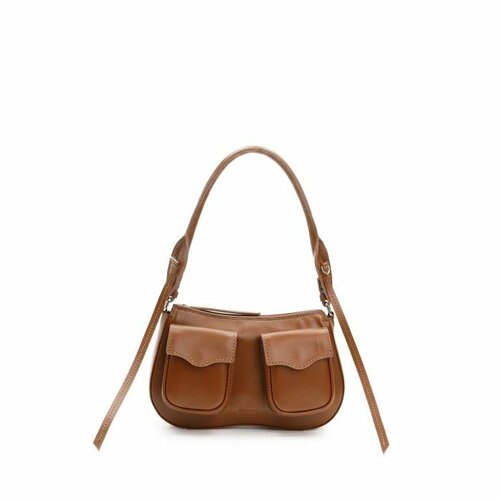 фото Сумка багет макей, фактура гладкая, коричневый, горчичный