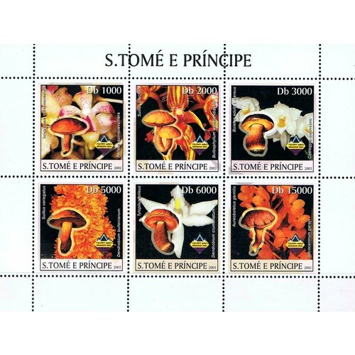 Почтовые марки Сан-Томе и Принсипи 2003г. Грибы и орхидеи  Грибы, Орхидеи MNH
