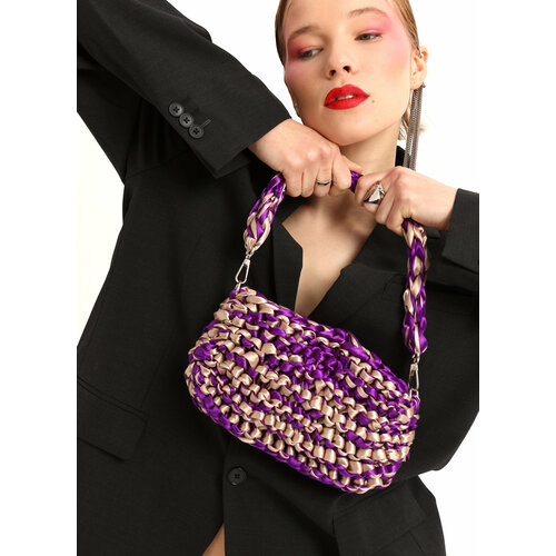 Сумка багет Ribbonbon Party bag, фактура плетеная, бежевый, мультиколор new fashion colorful acrylic bags luxury women messenger bags elegant marble evening clutch bags party prom wedding handbags