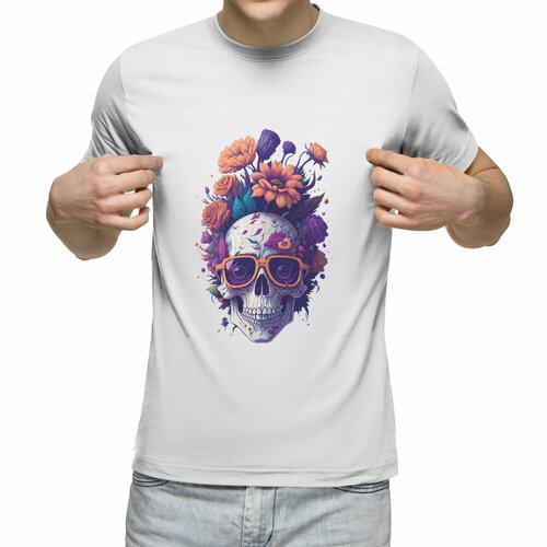 Футболка Us Basic, размер 2XL, белый мужская футболка череп украшенный растениями и цветами s черный