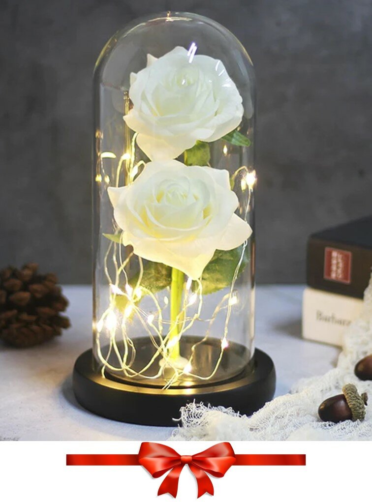 Роза вечная в колбе ночник светильник для декора дома - фотография № 1