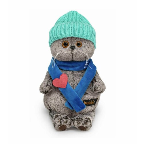 Мягкая игрушка Кот Басик в шапке и шарфе с сердечком 25 см