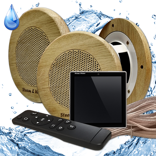 комплект влагостойкой акустики для бани и сауны sw 3 white sensor sauna квадратная решетка Комплект влагостойкой акустики для бани и сауны - SW 3 black SENSOR SAUNA (круглая решетка)