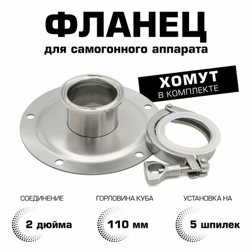 Фланец под кламп 2 дюйма (5 отверстий) с хомутом