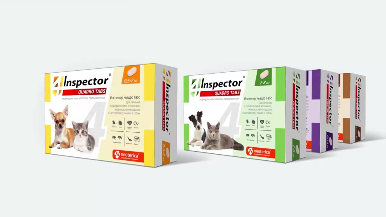 Inspector таблетки от блох и клещей Quadro Tabs от 2 до 8 кг для собак и кошек 4 шт. в уп., 1 уп. — фото 1