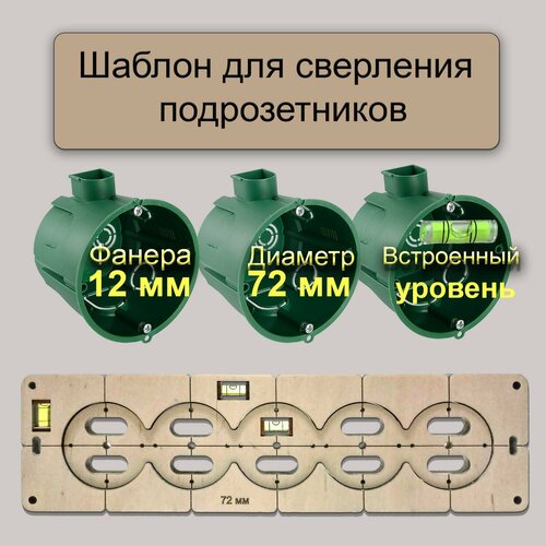 шаблон 72 мм для 3 подрозетников с уровнем Шаблон 72 мм для 5 подрозетников с уровнем