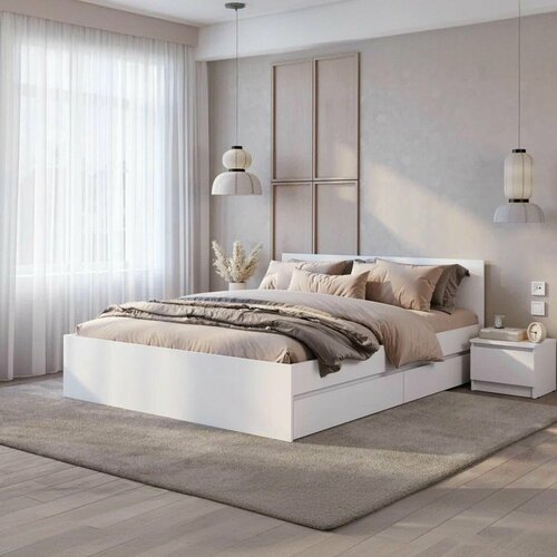 Кровать 140х200 с выдвижными ящиками Симпл КР-12 цвет Белый БТС 28732₽