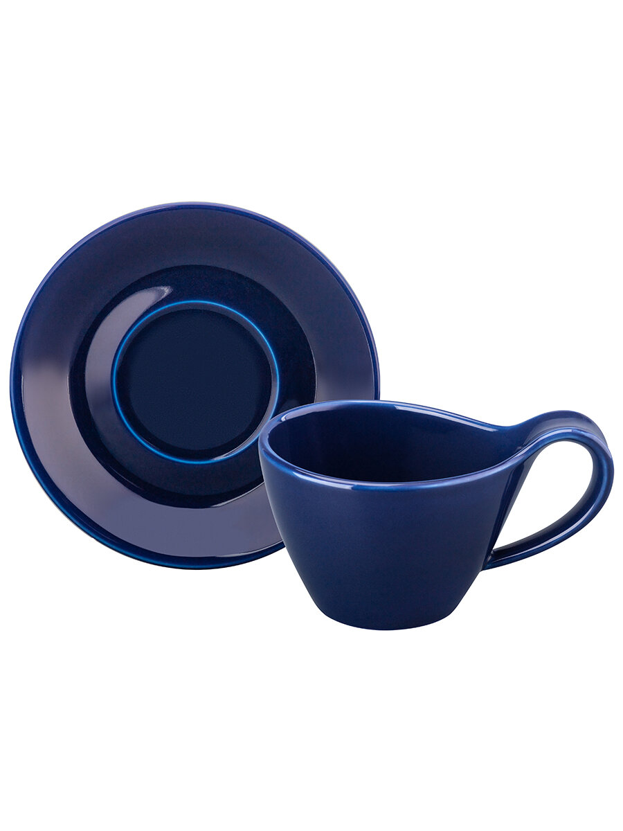 Чайная пара / чашка с блюдцем / кружка для чая, кофе 150 мл Elan Gallery Колоранс синяя