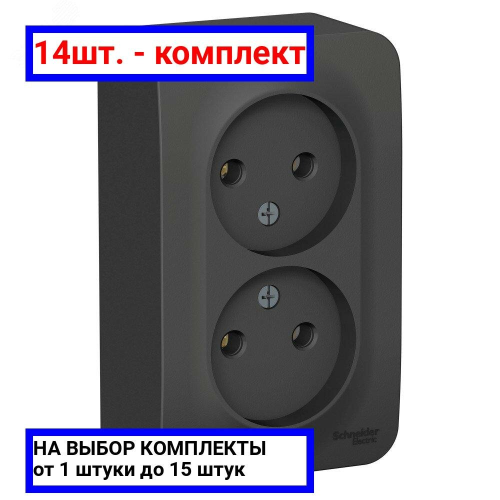 14шт. - Розетка BLANCA наружная двойная, без заземления, без шторок, с изолирующей пластиной, 16А, 250В, антрацит / Systeme Electric; арт. BLNRA000216; оригинал / - комплект 14шт