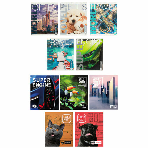 ClipStudio Тетрадь общая 48л в клетку белые листы обложка картон скрепка 5 дизайнов 100 штук 4522₽