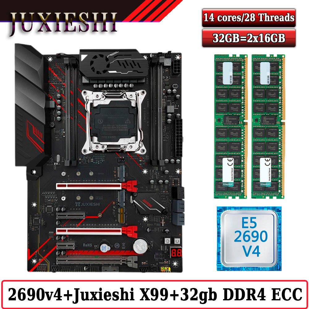 Комплект материнская плата Juxieshi X99-MR9A PRO + Xeon 2690V4 + 32GB DDR4 ECC