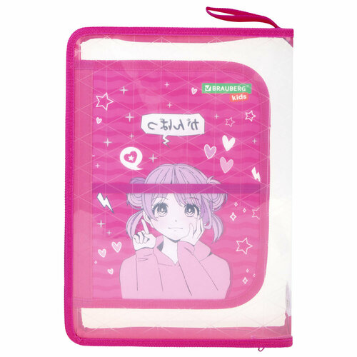 Упаковка 2 шт Папка для труда на молнии BRAUBERG KIDS А4 1 отделение прозрачная органайзер Anime style 272208 862₽