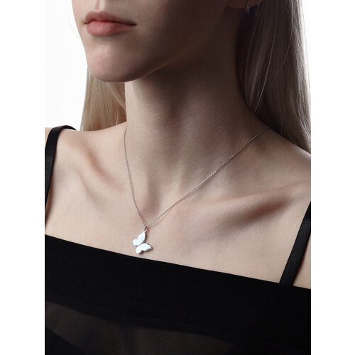 Колье Greenbird, перламутр, фианит, длина 45 см, серый, голубой