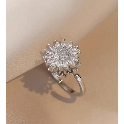 Кольцо-механизм, циркон, кристалл, серебряный