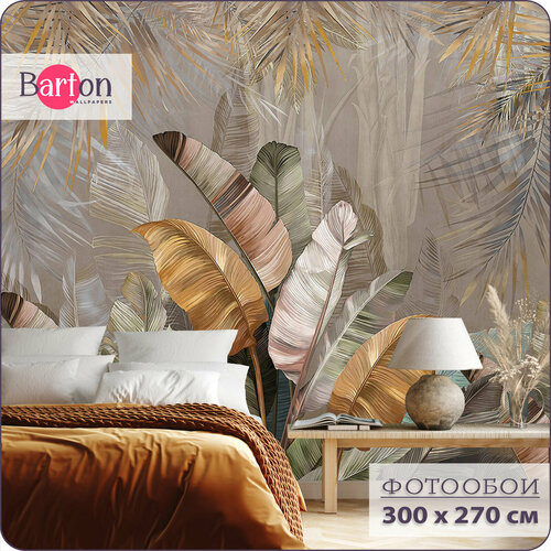 фото Фотообои на стену флизелиновые 3d листья тропики 300х270 см bartonwall n107-b barton wallpapers