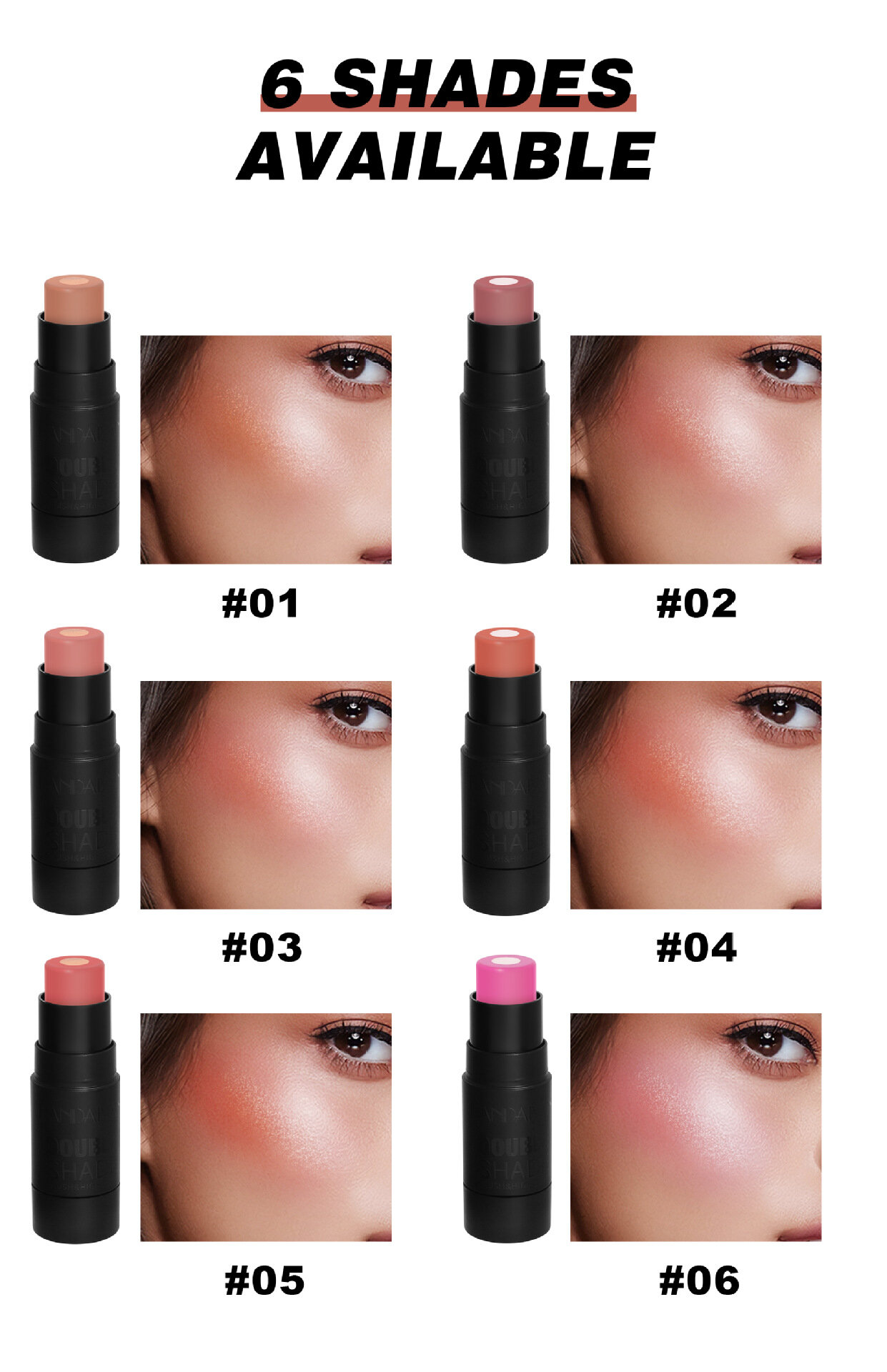 Румяна HANDAIYAN, кремовая текстура, сатиновый финиш, светоотражающие, стик — фото 1