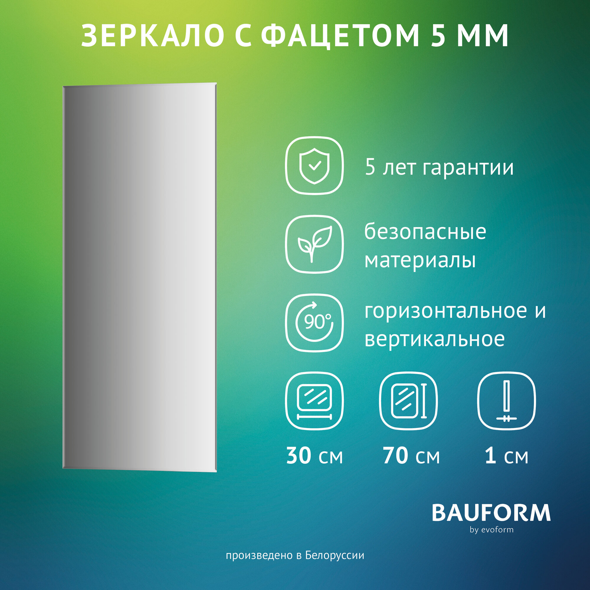 Зеркало настенное с фацетом Прямоугольное FACET 5 BAUFORM 30x70 см для гостиной прихожей спальни кабинета и ванной комнаты SP 9789