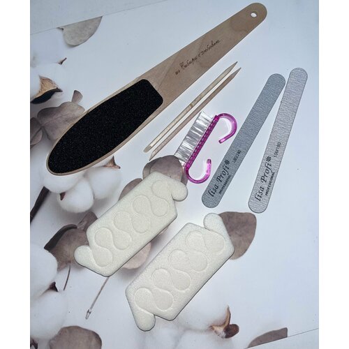 Набор для педикюра Nail Profi/8 предметов/Терка для стоп/Пилка для педикюра/Бафик для педикюра/Щетка для опила/Разделители для пальцев