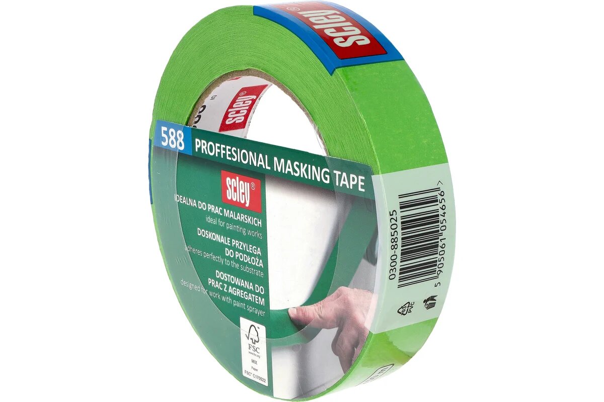 SCLEY 588 серия малярная лента зелёная 25 мм х 50 метров для оклейки краёв стен и окон