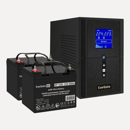 Изображение товара Комплект ИБП EX295987RUS + батарея 33Aч EX282974RUS 2шт (инвертор, синус, для котла) ExeGate SineTower SZ-1000