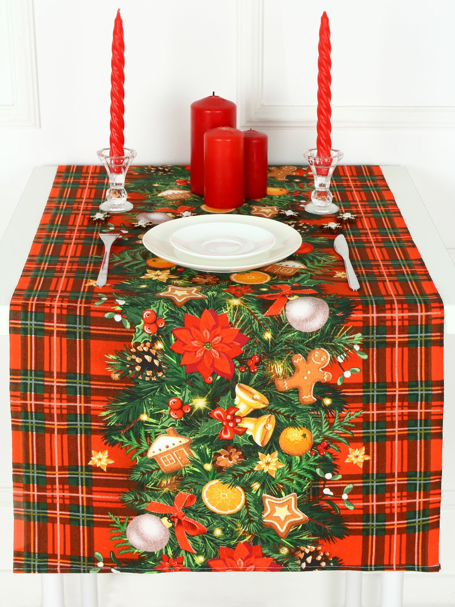 Дорожка на стол Lizzy Home рогожка 50х140 Новогодняя ветвь скатерть на стол