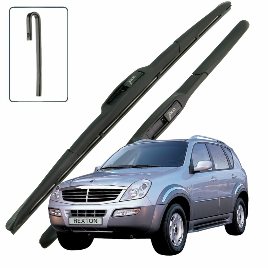 Дворники SsangYong Rexton (1) Y200 СсангЙонг Рекстон У200 2003 2004 2005 2006 2007 2008 Щетки стеклоочистителя гибридные ОЕМ для автомобиля LYNXauto 500мм-500мм к-т 2шт.