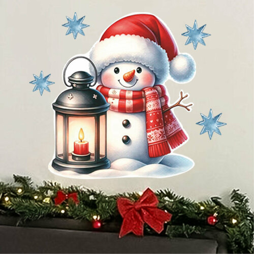 Наклейки интерьерные виниловые влагостойкие на новый год снеговик 2025