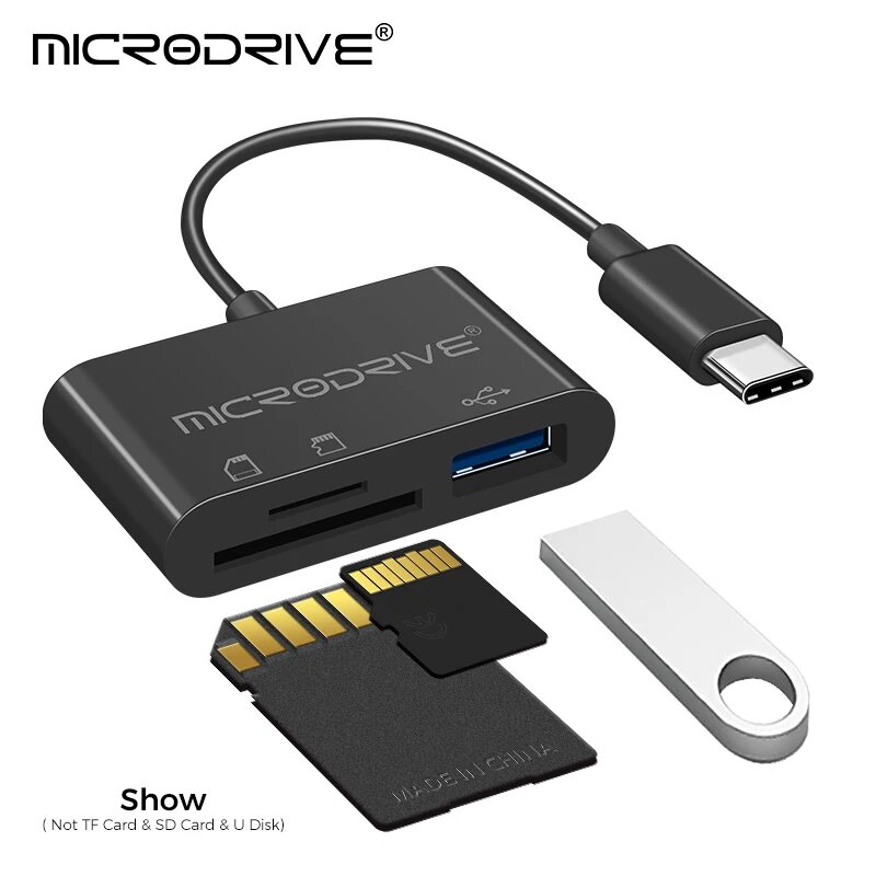 3 в 1 адаптер Micro USB Type C USB TF SD Card Reader USB-C Memory Card OTG Adapter U Disk для Macbook Samsung Huawei XiaoMi, Черный