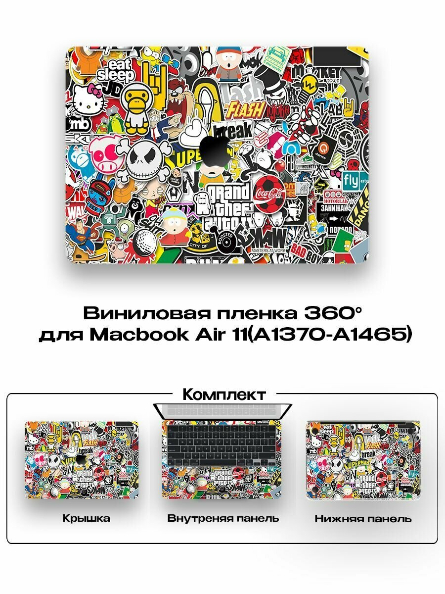 Защитное покрытие для Macbook Air 11 A1370-A1465/ Самоклеющаяся наклейка на ноутбук
