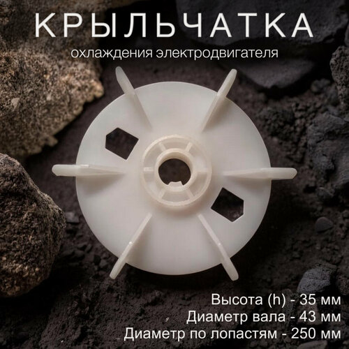 Изображение товара Крыльчатка , вентилятор охлаждения электродвигателя - вал 43 мм , наружный диаметр - 250мм, фиксация вала - шпонка