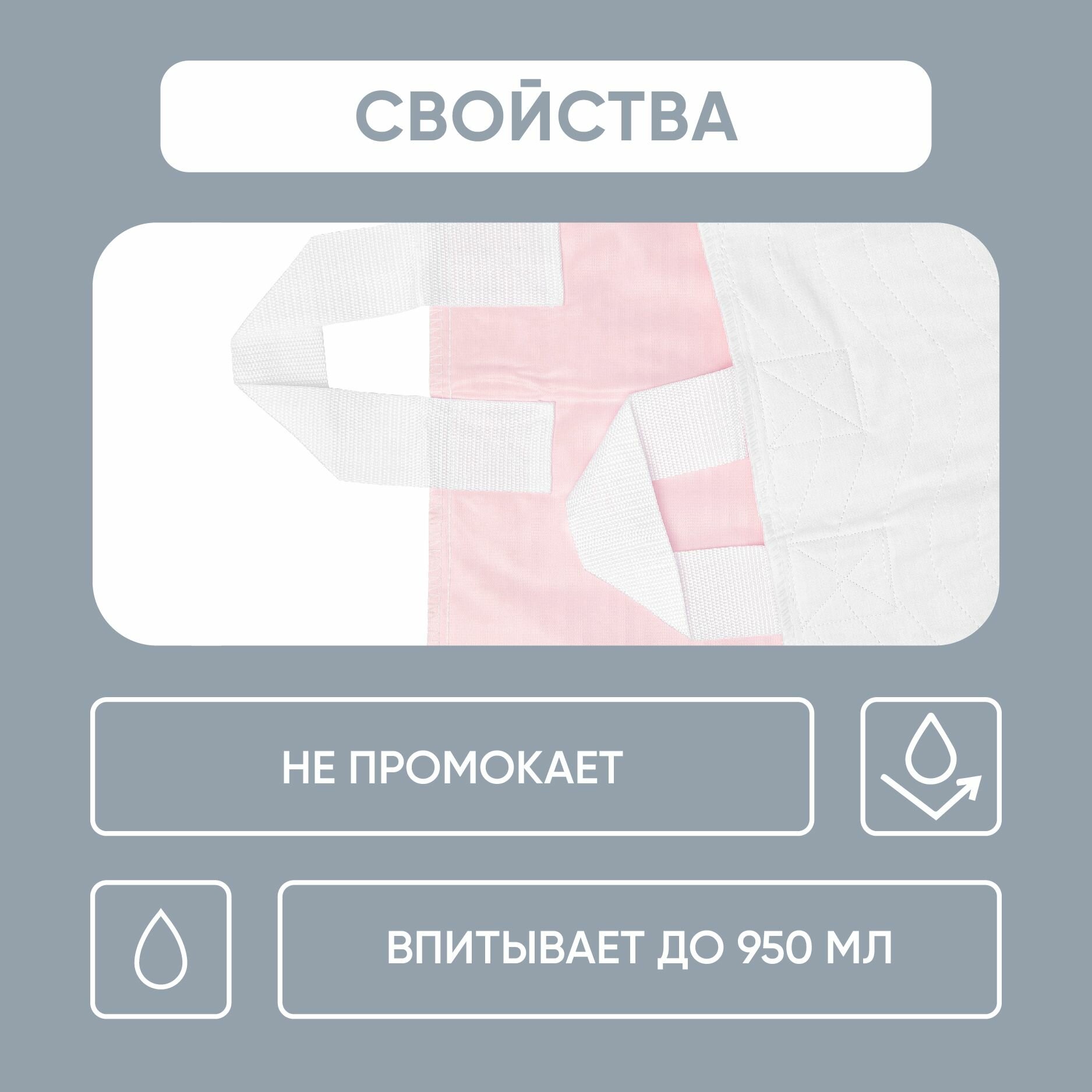 Картинки Многоразовая впитывающая пеленка с ручками BESIDE волны бело-розовая 80x90 см, хлопок полиэстер ПВХ, клеенка скользящая водонепроницаемая непромокаемая для детей, взрослых