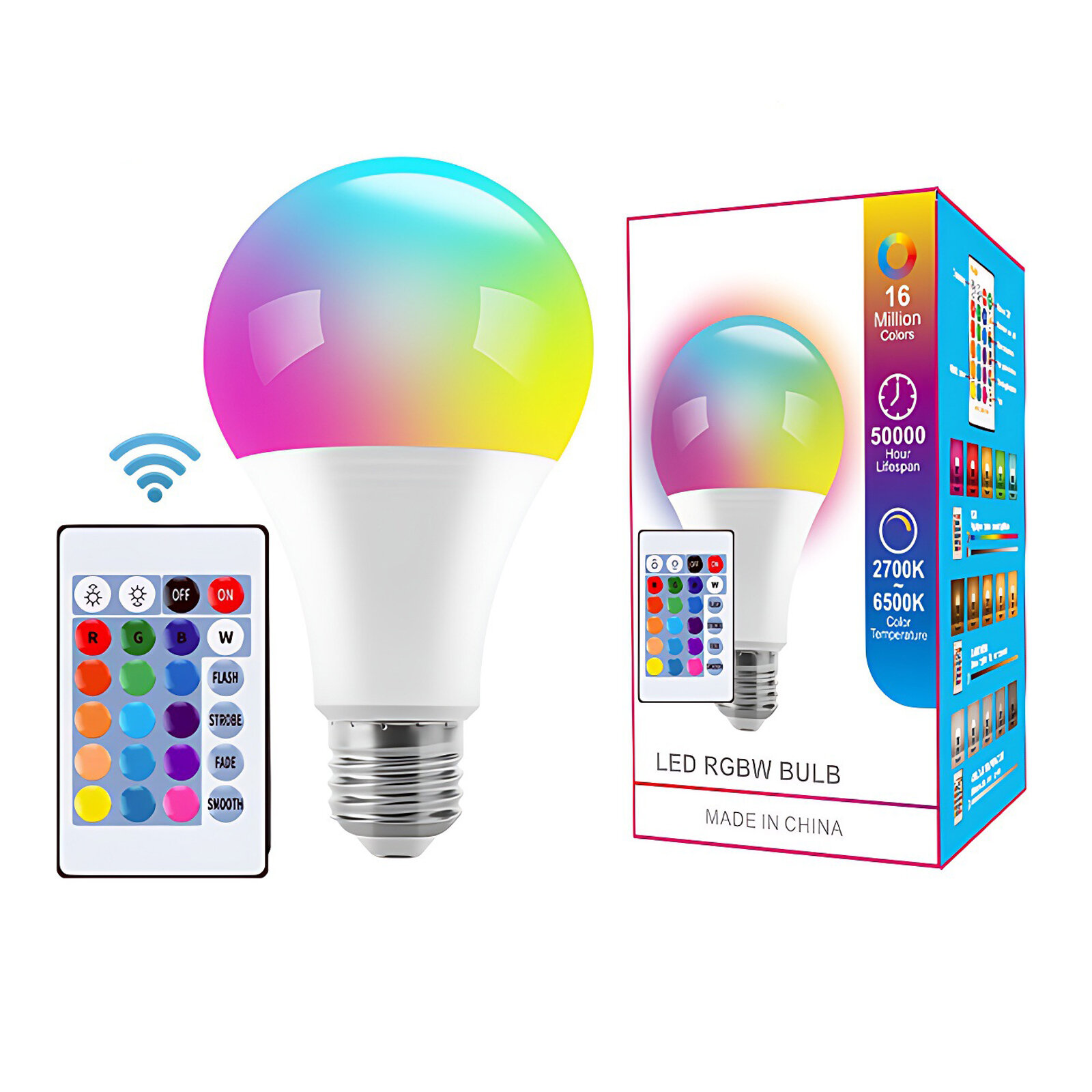 Умная лампочка с пультом Bluetooth LED RGB+W E27 A60 9W 220V — фото 1