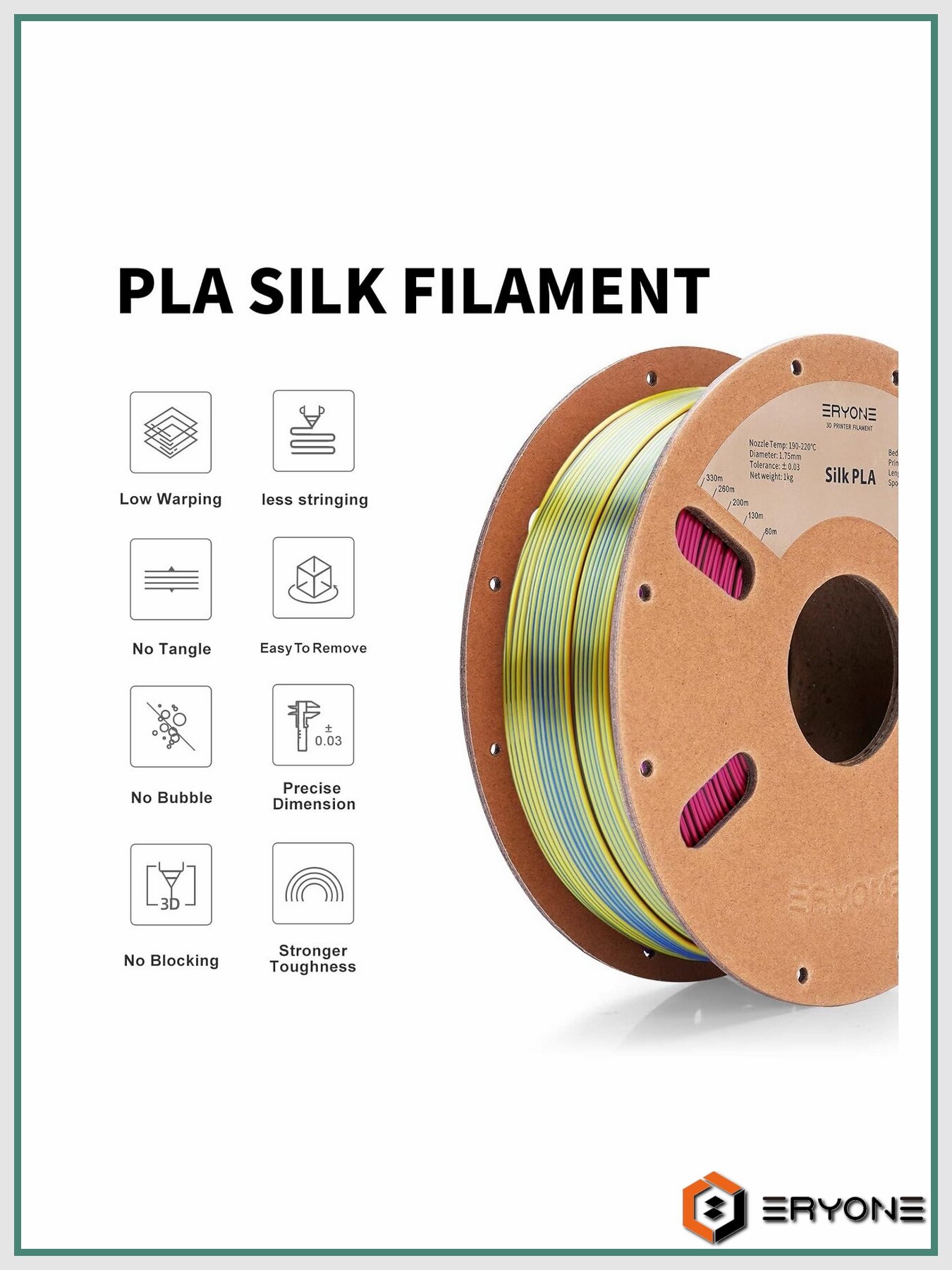 Пластик для 3D принтера PLA Silk Tri-Color 1,75 мм 1 кг (Eryone) Красный - Желтый - Синий — фото 1