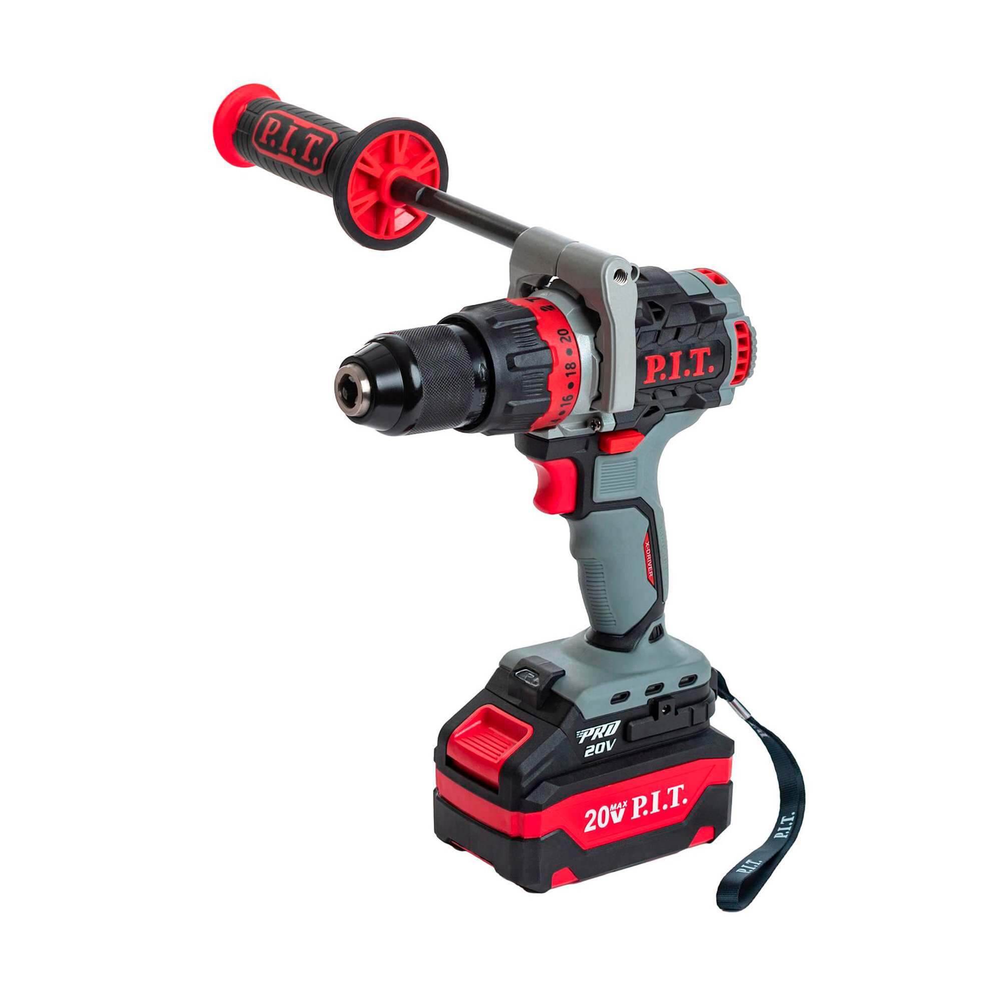 Дрель-шуруповёрт аккумуляторная ударная бесщёточная P.I.T. PSB20H-13C/2 X-DRIVER, 20V Max, 2 скорости, патрон 13 мм