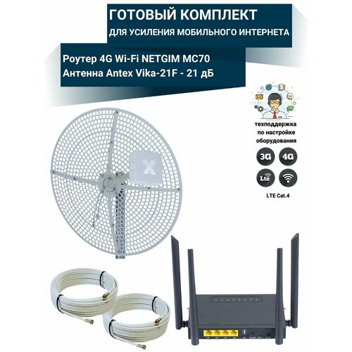 Мобильный интернет 4G на дачу для дома роутер Wi-Fi mc70 с параболической антенной 4G Vika-21F MIMO 15300₽