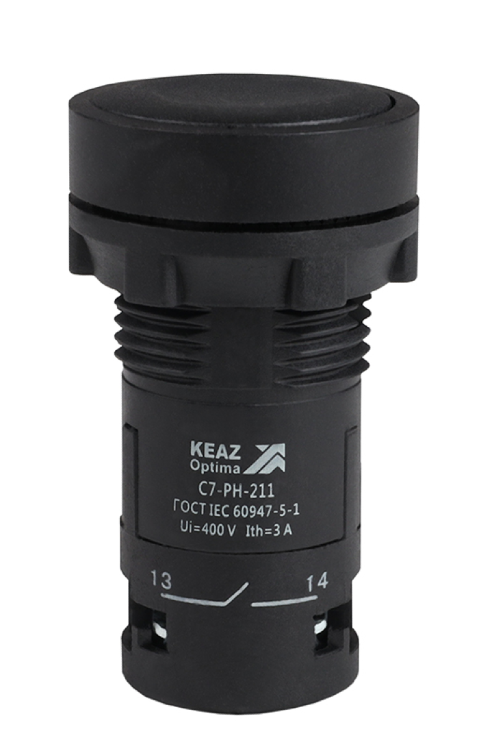 Кнопка управления КЭАЗ OptiSignal Compact D22 C7-PH-211 черная, 1НО+1НЗ XB7NH25, 362073 / кнопочный пост