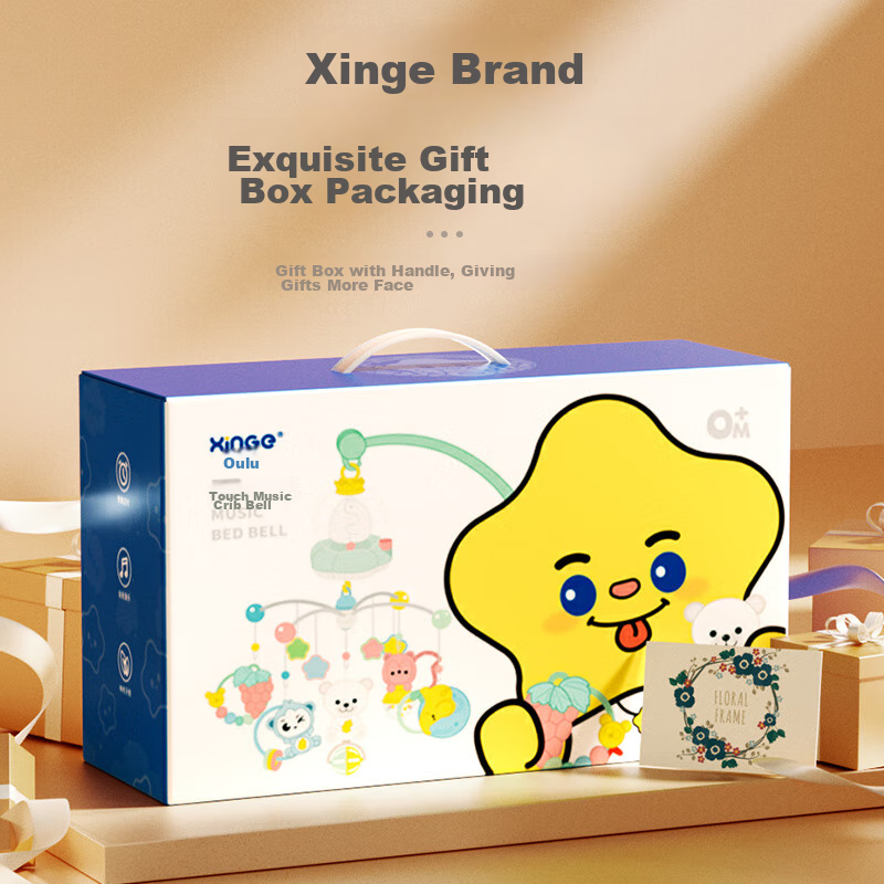 Xinge Baby Crib Mobile, Music Rotating Bed Headbell, Bed Hanging, 0-1 Year Old Baby Soothing Mobile, Teether Toy, Newborn First Birthday Gift, Rechargeable Remote Control, Blue