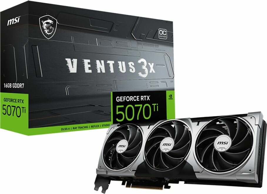 Видеокарта MSI PCI-E RTX 5070 Ti 16G VENTUS 3X OC+ NV RTX5070TI 16Gb 256bit GDDR7 2700/28000 — фото 1
