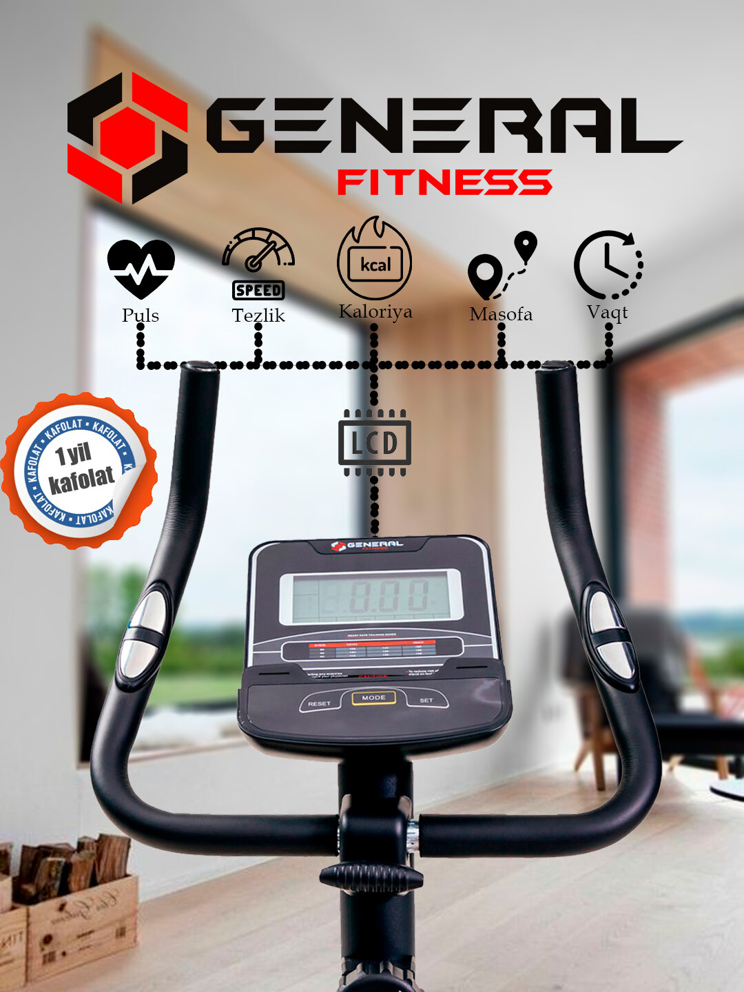 Велотренажер General Fitness GF-30B, черно-красный, максимальный вес 120кг — фото 1