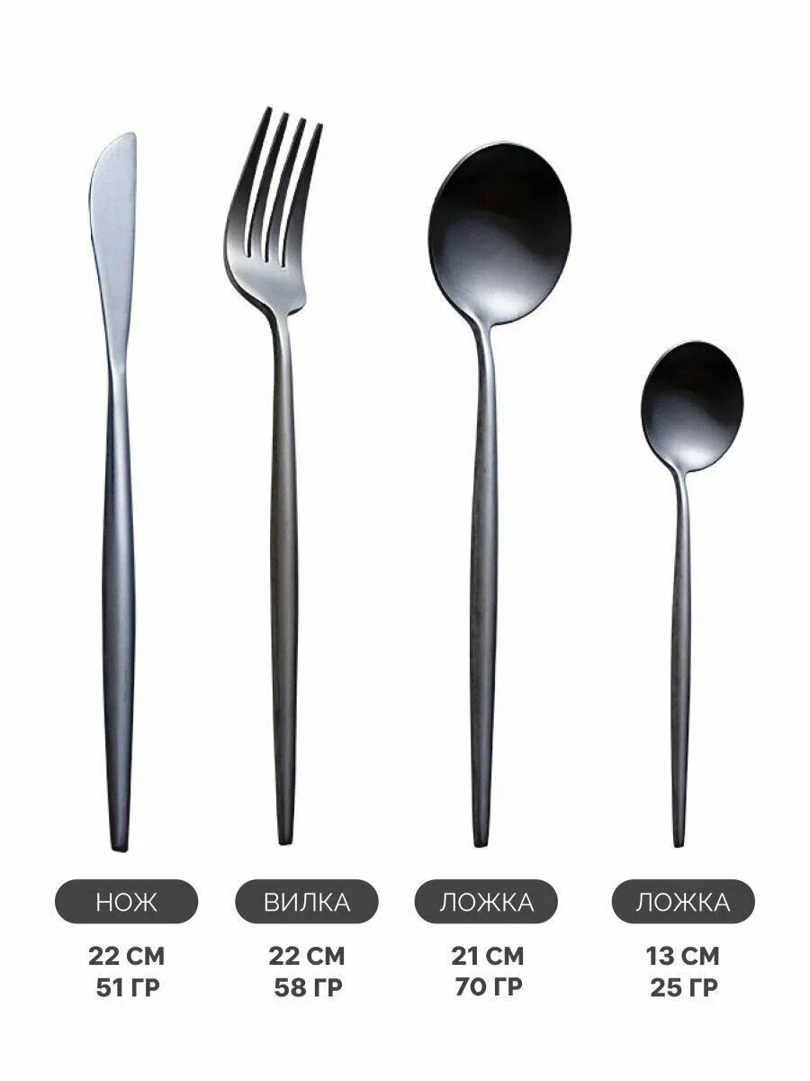 Картинки Набор столовых приборов Xiaomi Maison Maxx Stainless Steel Modern Flatware Set Black, 4 предмета