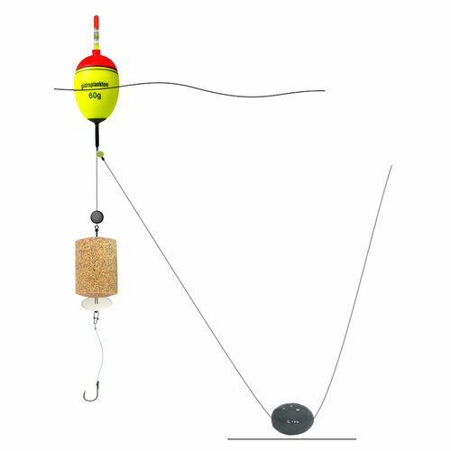 Монтаж на толстолобика Гидропланктон №1: EVA-поплавок, оснастка I-образная, 1 крючок Iseama №15, грузило свинцовое 40г