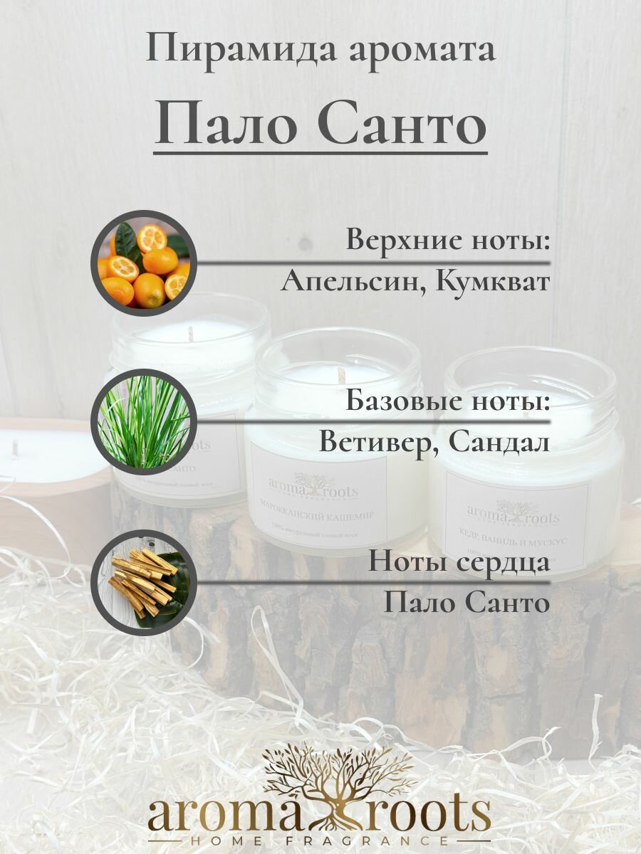Картинки Свеча ароматическая для дома в банке с ароматом Пало Санто 100 мл из натурального воска, в подарочной коробке 5х6 см