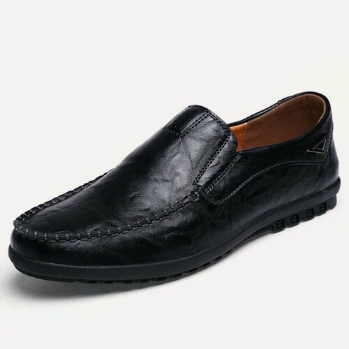 Изображение товара Мужская повседневная обувь из натуральной кожи, люксовый бренд 2025, мужские лоферы, мокасины, дышащие черные туфли для вождения без застежек, большие размеры 37-47