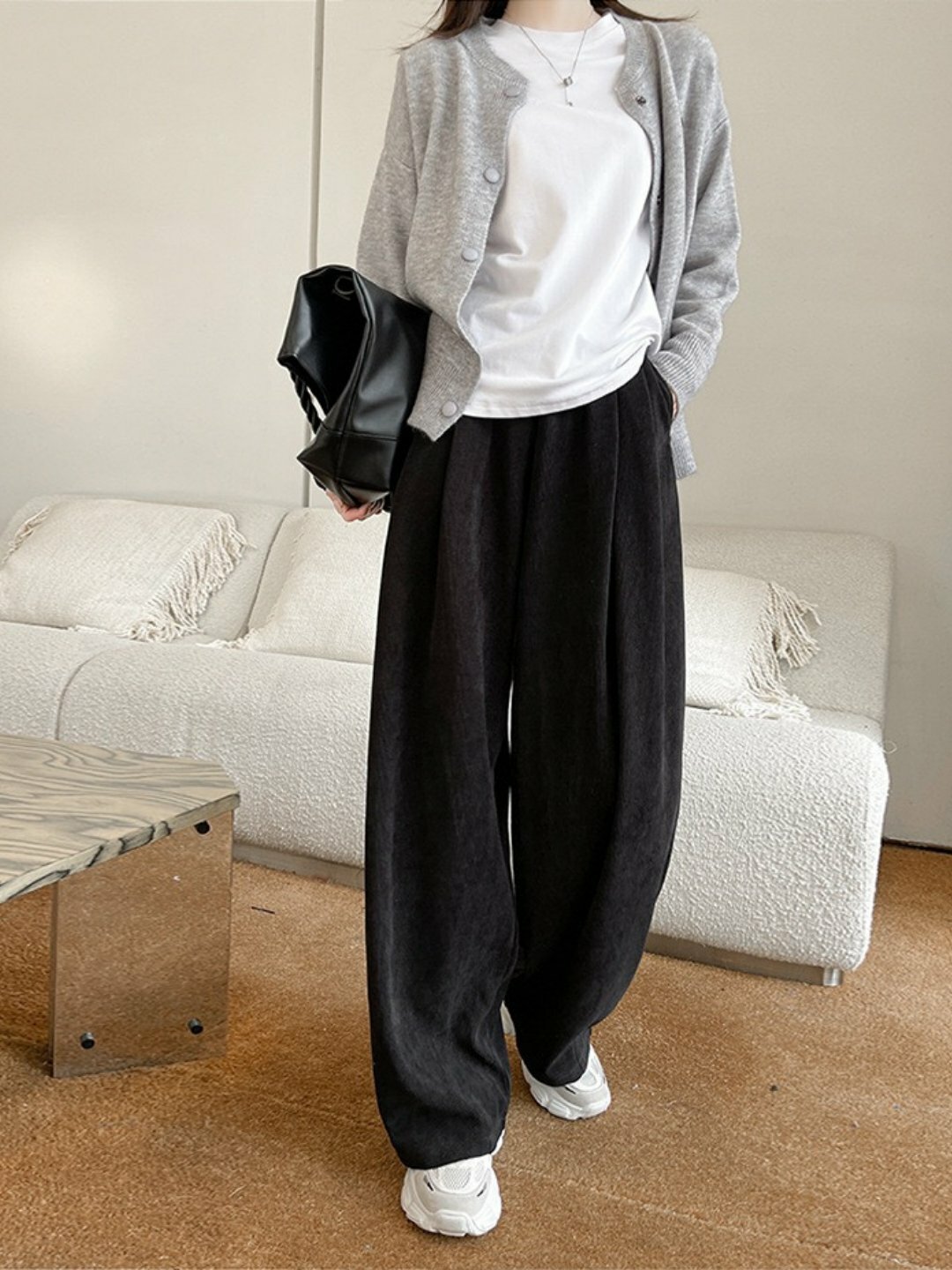 Брюки  Брюки женские широкие вельветовые , брюки теплые для девушек, размер S, черный — фото 1